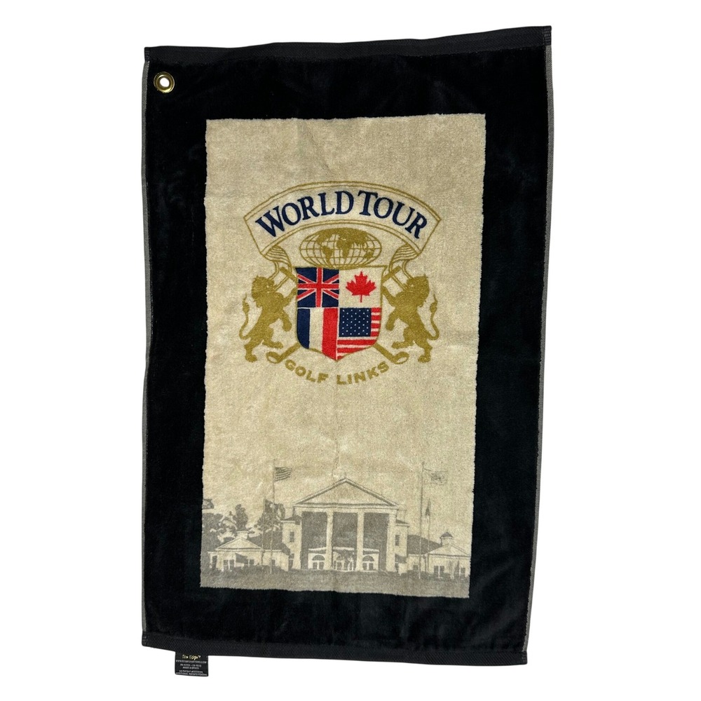 Devant World Tour Golf Links Crest Golf Towel‎ 16x24 Black Tan Cotton